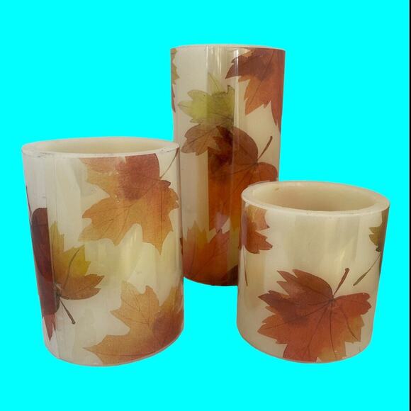 Flameless LED Candles Set Of 3 Maple Leaf Decor Tested 3 AAA Batteries - Picture 5 of 12
